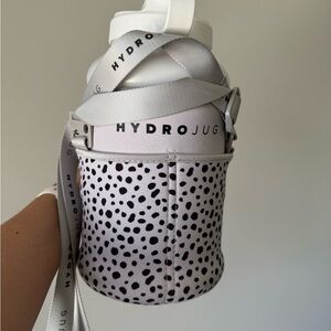 HydroJug Half Gallon Water Bottle – White with Dalmatian Sleeve + Strap 🖤🤍🐾